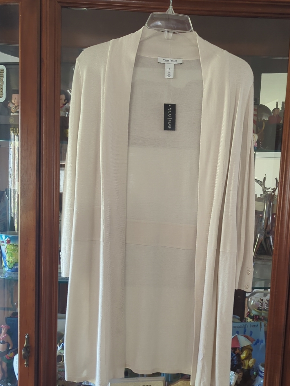 White House Black Market Cream Open-Front Long Cardigan